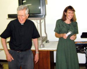 Fr Thomas and Mary Ann Halloran laughing at a good joke.