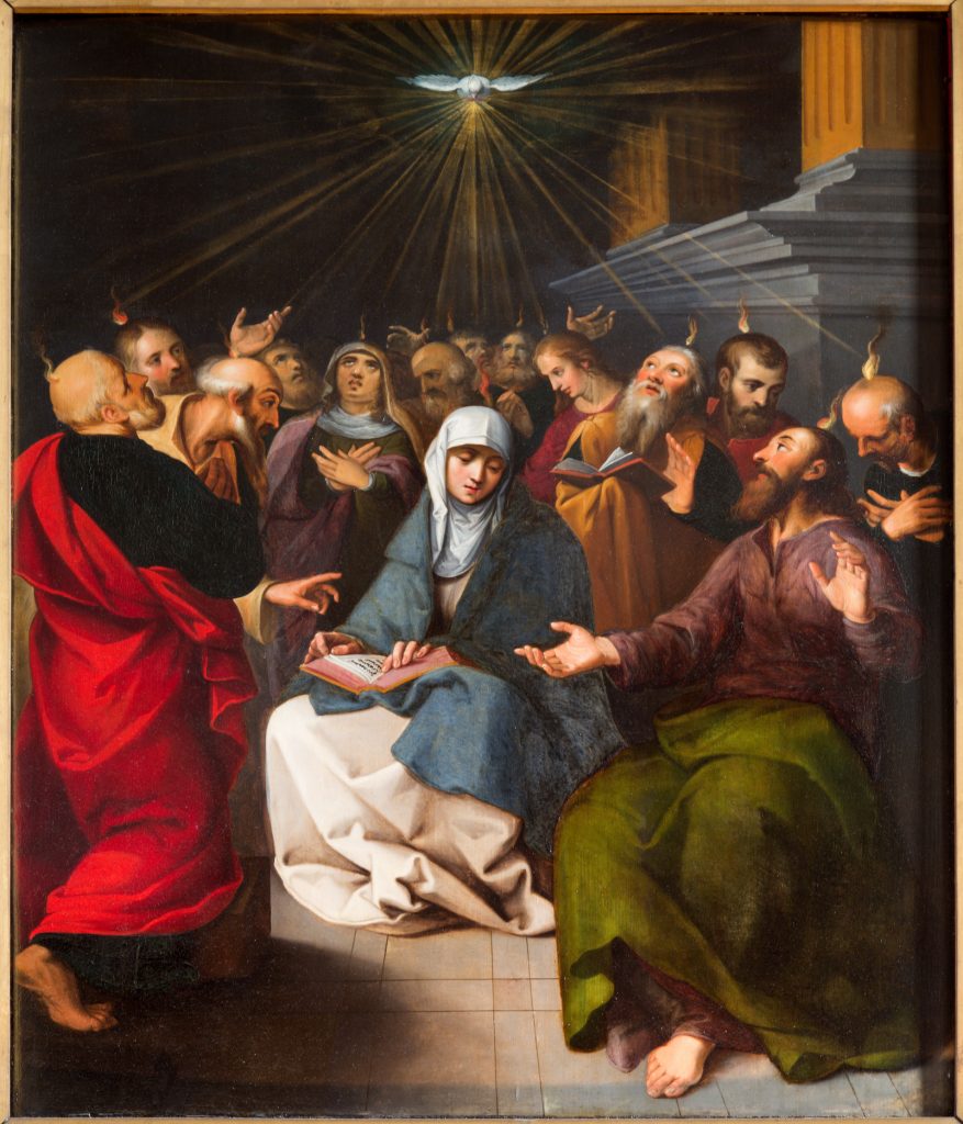 Blessed Mother and apostles at Pentecost