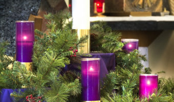This large Christmas Advent Wreath is on display to celebrate the Catholic Christmas Holiday.